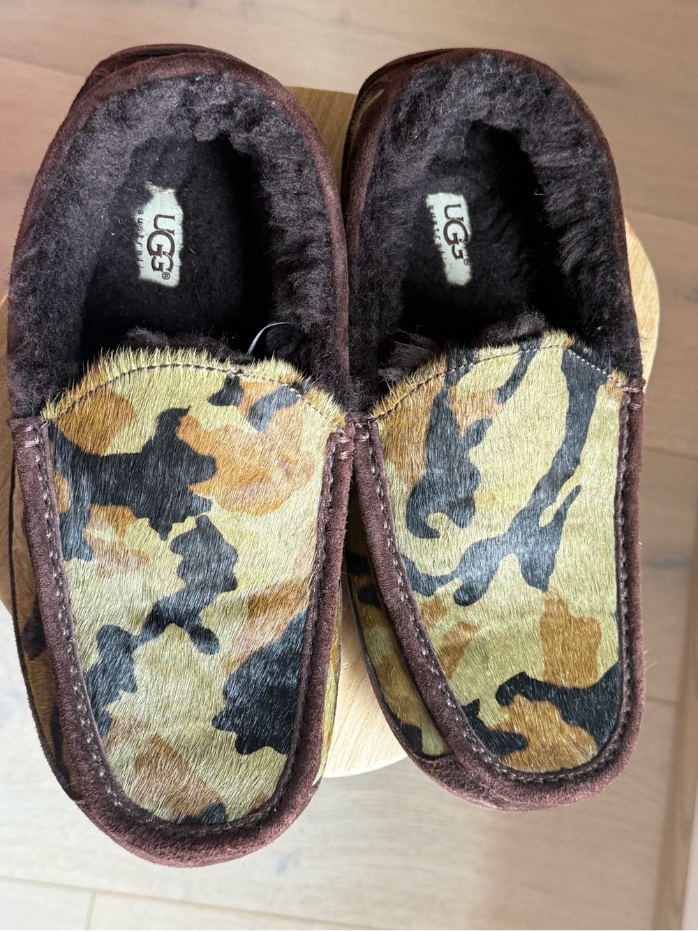 UGG Men's Camo Hair-On Slip-On Moccasins in Brown and Tan